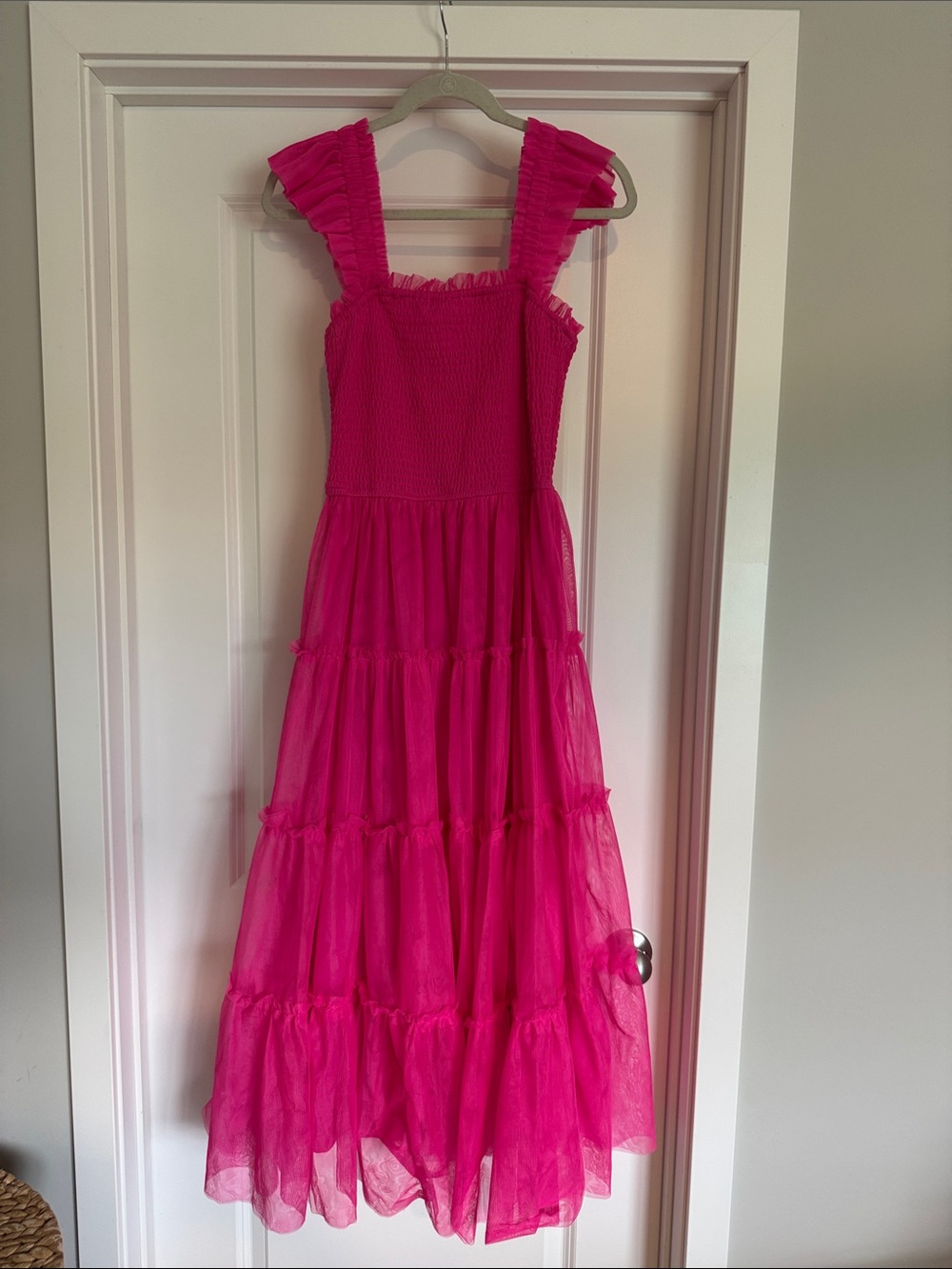 BiBi Hot Pink Tiered Midi Dress
